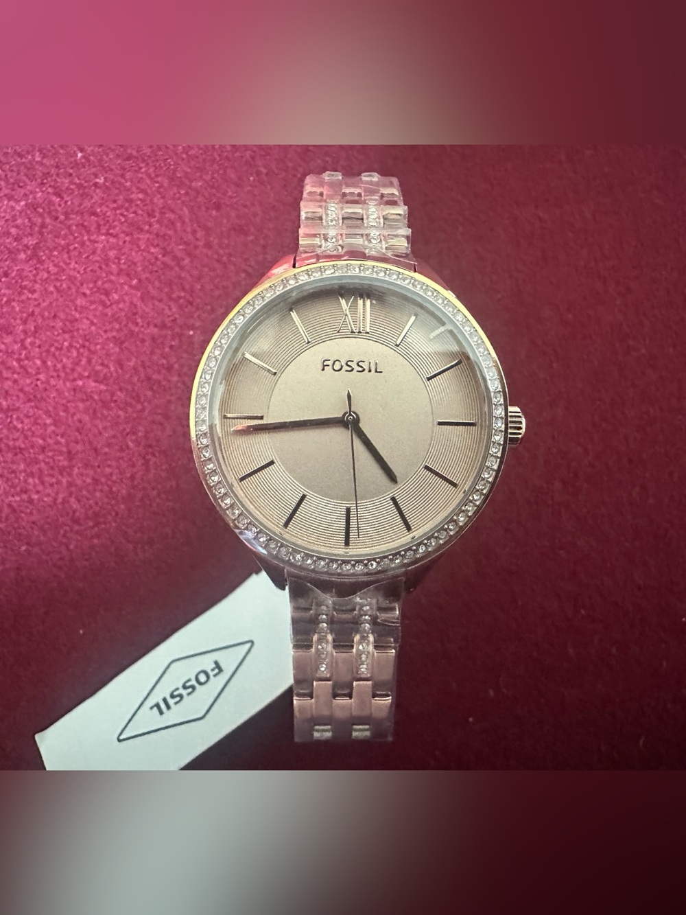 FOSSIL Rose Gold Crystal Bezel Women's Bracelet Watch - Japan Movement